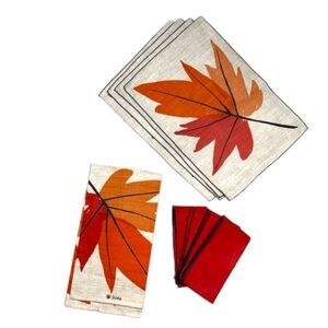 VINTAGE Vera Neumann Table Linen Set of 4 Runner Napkin Placemat 70s Fall Leaf